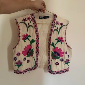 ZARA Floral Embroidered Vest - Size XL